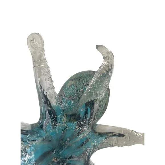 Art Glass Tropical Octopus Hand Blown Blue Black RARE Decor Paper Weight - Picture 7 of 12